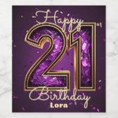 紫エレガントと金ゴールドの宝石21歳の誕生日 ワインラベル (シングルラベル)