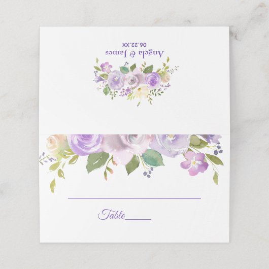 紫エレガントと金ゴールドの水色フローラ結婚 プレイスカード (外部開封)