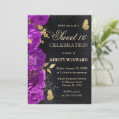 紫エレガントと金ゴールドの花のSweet sixteen 招待状 (スタンド正面)
