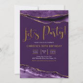 紫エレガントと金ゴールドのAgate Letsパーティー 招待状 (正面)