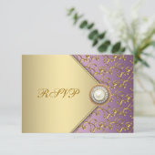 紫エレガントと金ゴールドのRSVPテンプレート 出欠カード (スタンド正面)