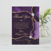 紫エレガントと金ゴールドグリッターアゲ結婚ート サンキューカード (スタンド正面)