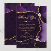紫エレガントと金ゴールドグリッターアゲ結婚ート サンキューカード (正面/裏面)