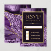 紫エレガントと金ゴールドグリッターアゲ結婚ート 出欠カード (正面/裏面)