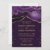 紫エレガントと金ゴールドグリッターアゲ結婚ート 招待状 (正面)