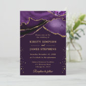 紫エレガントと金ゴールドグリッターアゲ結婚ート 招待状 (スタンド正面)
