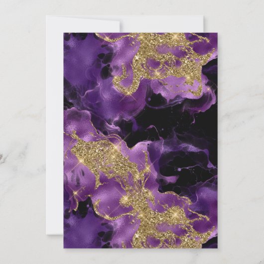 紫エレガントと金ゴールドグリッターインク60誕生日 招待状 (裏面)