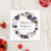 紫エレガントと金ゴールドグリーンリーフのフローラ結婚ズ スタンダードランチョンナプキン (インサイチュ)