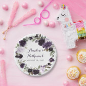 紫エレガントと金ゴールドグリーンリーフのフローラ結婚ズ ペーパープレート (パーティー)