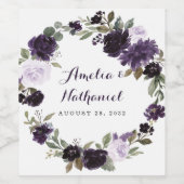 紫エレガントと金ゴールドグリーンリーフのフローラ結婚ズ ワインラベル (シングルラベル)