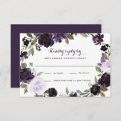 紫エレガントと金ゴールドグリーンリーフのフローラ結婚ズ 出欠カード (正面/裏面)
