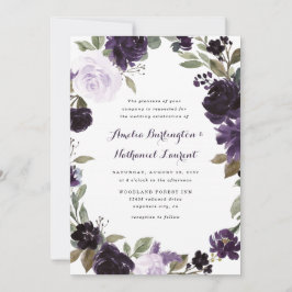 紫エレガントと金ゴールドグリーンリーフのフローラ結婚ズ 招待状