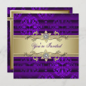 紫エレガントと金ゴールドパーティー 招待状 (正面/裏面)