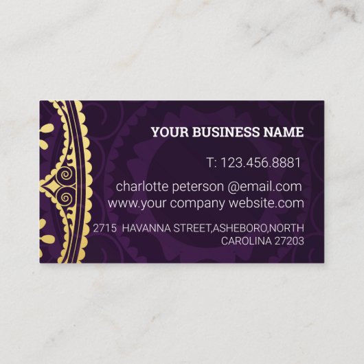 紫エレガントと金ゴールドフローラ 名刺 (裏面)
