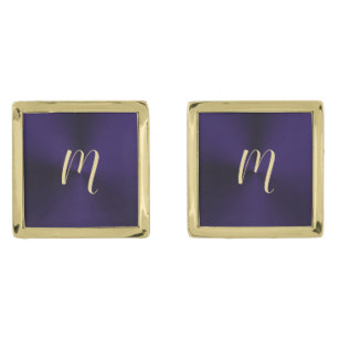 紫エレガントと金ゴールド丸のモノグラムカフリンク ゴールド カフスボタン