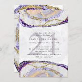 紫エレガントと金ゴールド大理石21歳の誕生日パーティー 招待状 (正面/裏面)