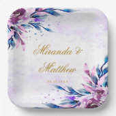 紫エレガントと金ゴールド植物牡丹結婚ズ ペーパープレート (正面)