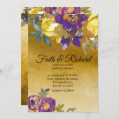 紫エレガントと金ゴールド秋の結婚式招待状 招待状 (正面/裏面)