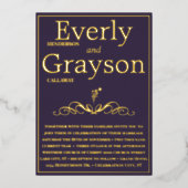 紫エレガントと金ゴールド結婚の 箔招待状 (正面)