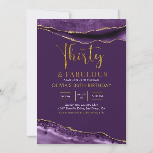 紫エレガントと金ゴールド30と素晴らしい 招待状 (正面)