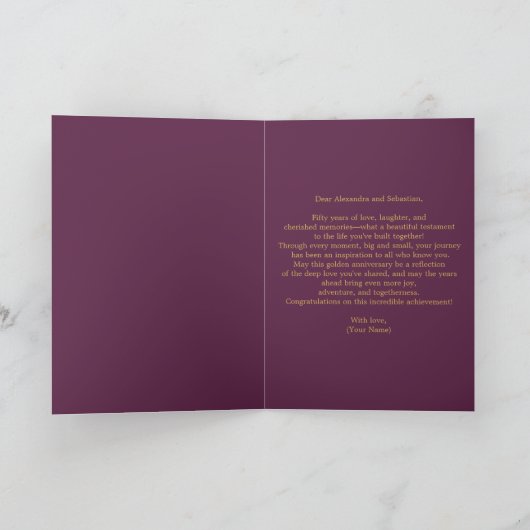 紫エレガントと金ゴールド50結婚周年 カード (内部)
