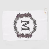 紫エレガントと銀の枠モノグラム ゴルフタオル (横)