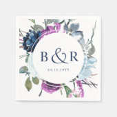 紫エレガントと青のフローラ結婚 スタンダードカクテルナプキン (正面)