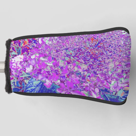 紫エレガントと青のライムライトアジサイ ゴルフヘッドカバー (正面)