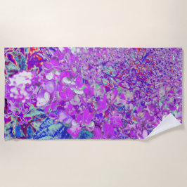 紫エレガントと青のライムライトアジサイ ビーチタオル