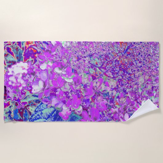 紫エレガントと青のライムライトアジサイ ビーチタオル (正面)