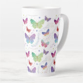 紫エレガントと青の明るい蝶 カフェラテマグ (右アングル)