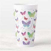 紫エレガントと青の明るい蝶 カフェラテマグ (正面)