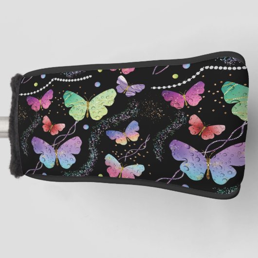 紫エレガントと青の明るい蝶 ゴルフヘッドカバー (正面)