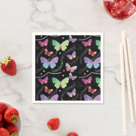 紫エレガントと青の明るい蝶 スタンダードカクテルナプキン