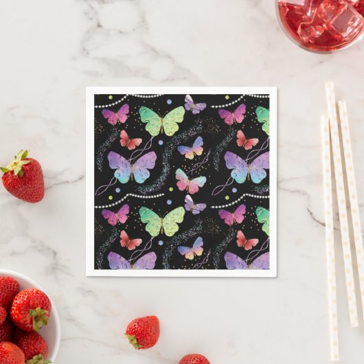 紫エレガントと青の明るい蝶 スタンダードカクテルナプキン (インサイチュ)