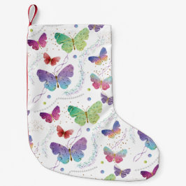 紫エレガントと青の明るい蝶 スモールクリスマスストッキング