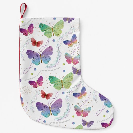 紫エレガントと青の明るい蝶 スモールクリスマスストッキング (正面)