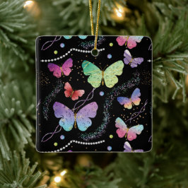 紫エレガントと青の明るい蝶 セラミックオーナメント