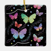 紫エレガントと青の明るい蝶 セラミックオーナメント (正面)