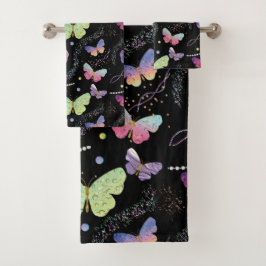 紫エレガントと青の明るい蝶 バスタオルセット