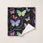 紫エレガントと青の明るい蝶 バスタオルセット (ウォッシュタオル)