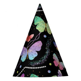 紫エレガントと青の明るい蝶 パーティーハット