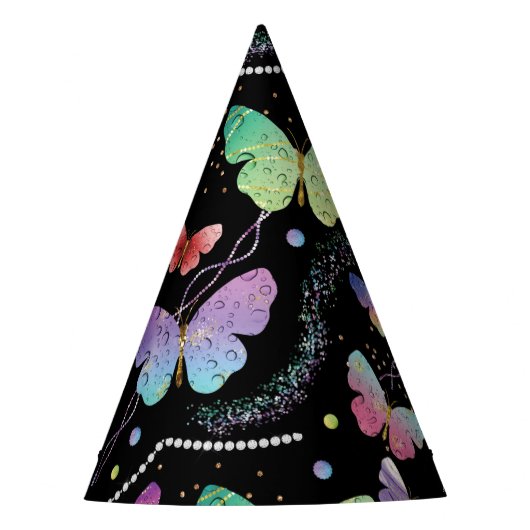 紫エレガントと青の明るい蝶 パーティーハット (正面)