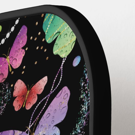 紫エレガントと青の明るい蝶 ピックルボールラケット (左詳細)