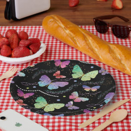 紫エレガントと青の明るい蝶 ペーパープレート