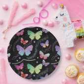 紫エレガントと青の明るい蝶 ペーパープレート (パーティー)