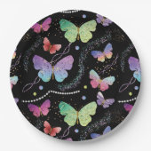 紫エレガントと青の明るい蝶 ペーパープレート (正面)