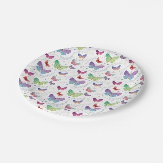 紫エレガントと青の明るい蝶 ペーパープレート (アングル)