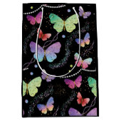 紫エレガントと青の明るい蝶 ミディアムペーパーバッグ (正面)