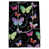 紫エレガントと青の明るい蝶 ミディアムペーパーバッグ (裏面)